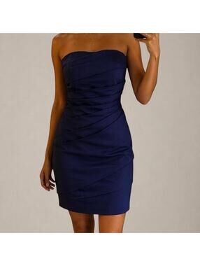 Navy blue strapless mini dress from David’s Bridal 💙